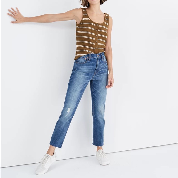 Madewell Denim - Madewell The High-Rise Slim Boyjean in Dover Wash: Raw-Hemmed Edition size 26